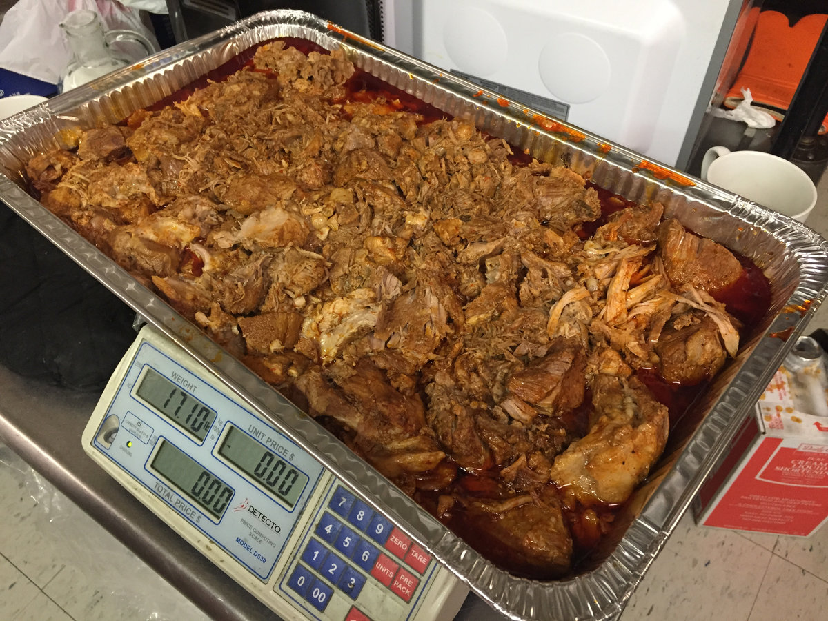 Slow-cooked carnitas, weighed in-house