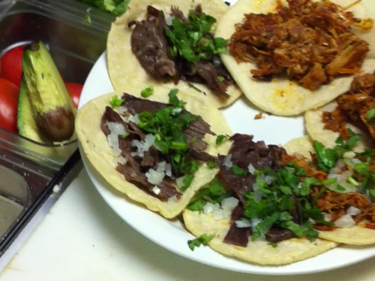 Fresh street tacos with barbacoa, carnitas and al pastor