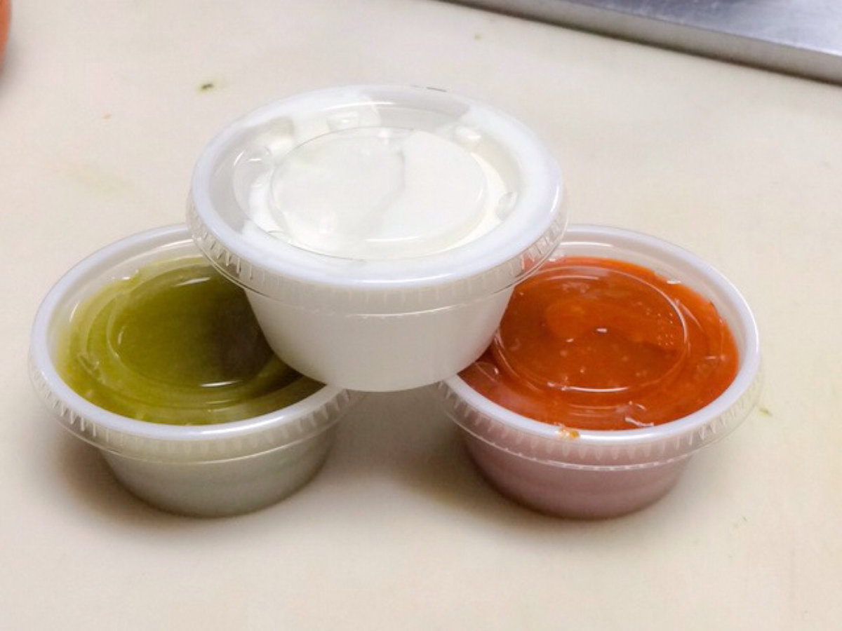 House salsas — roja, verde, crema
